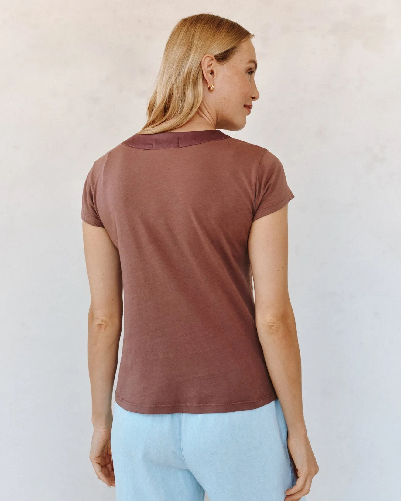 Mixed V Neck Tee - Mocha Cloud sold by Bella Dahl product image thumbnail 3