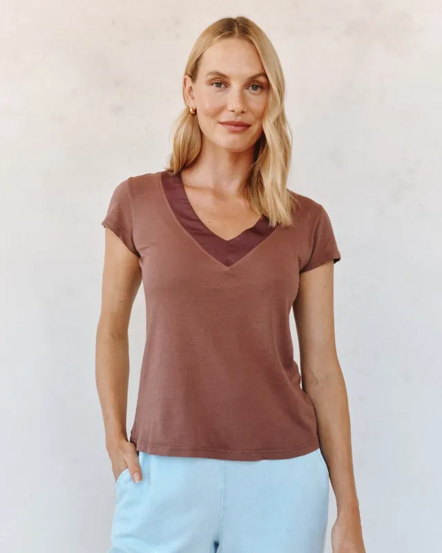 Mixed V Neck Tee - Mocha Cloud sold by Bella Dahl