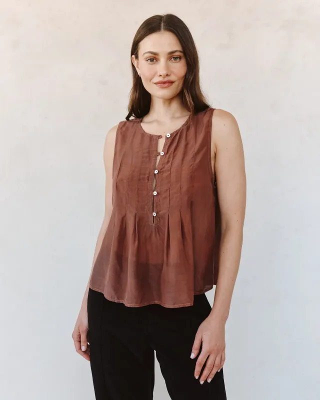 Sleeveless Pintuck Pullover - Mocha Cloud made by Bella Dahl
