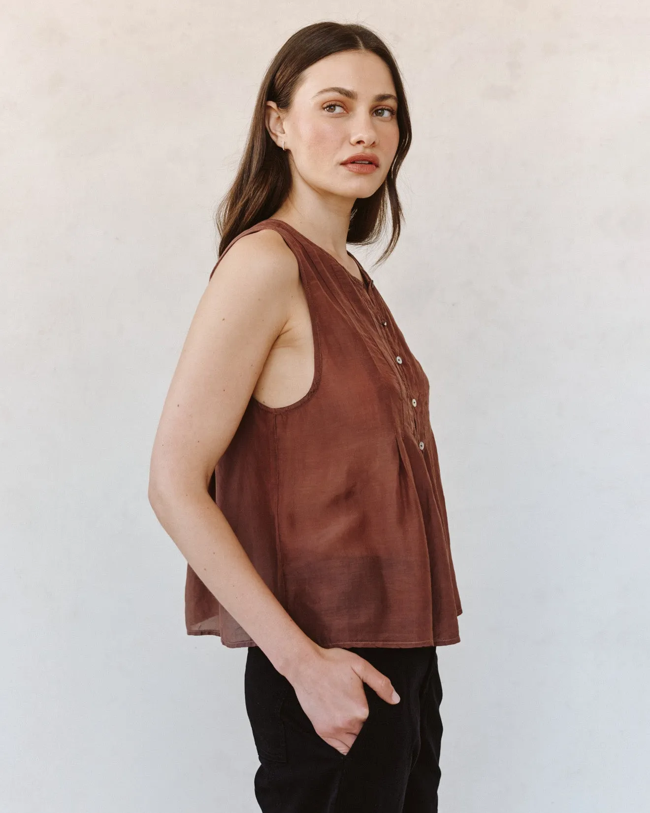 Sleeveless Pintuck Pullover - Mocha Cloud sold by Bella Dahl product image thumbnail 2