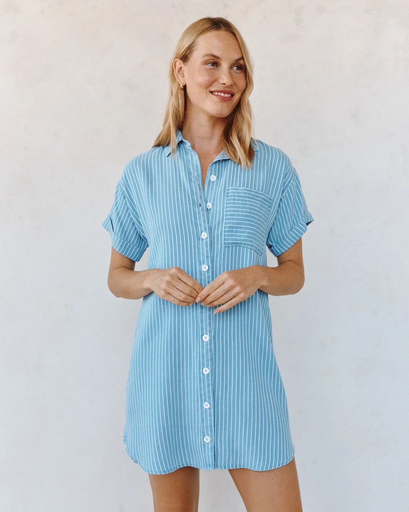 Roll Sleeve Pocket Shirt Dress - Coastal Stripe Wash sold by Bella Dahl product image thumbnail 2