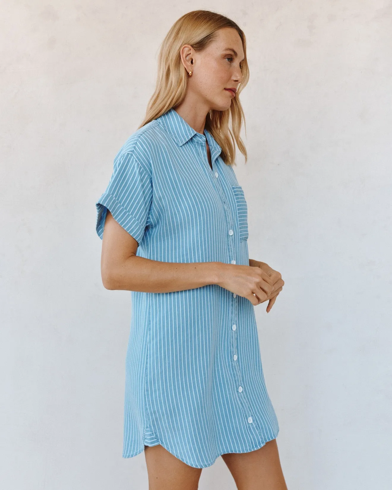 Roll Sleeve Pocket Shirt Dress - Coastal Stripe Wash sold by Bella Dahl product image thumbnail 3