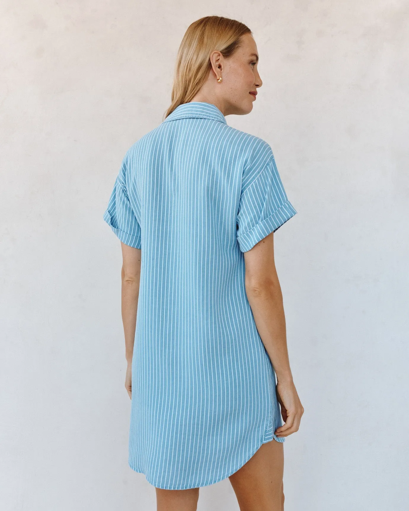 Roll Sleeve Pocket Shirt Dress - Coastal Stripe Wash sold by Bella Dahl product image thumbnail 4