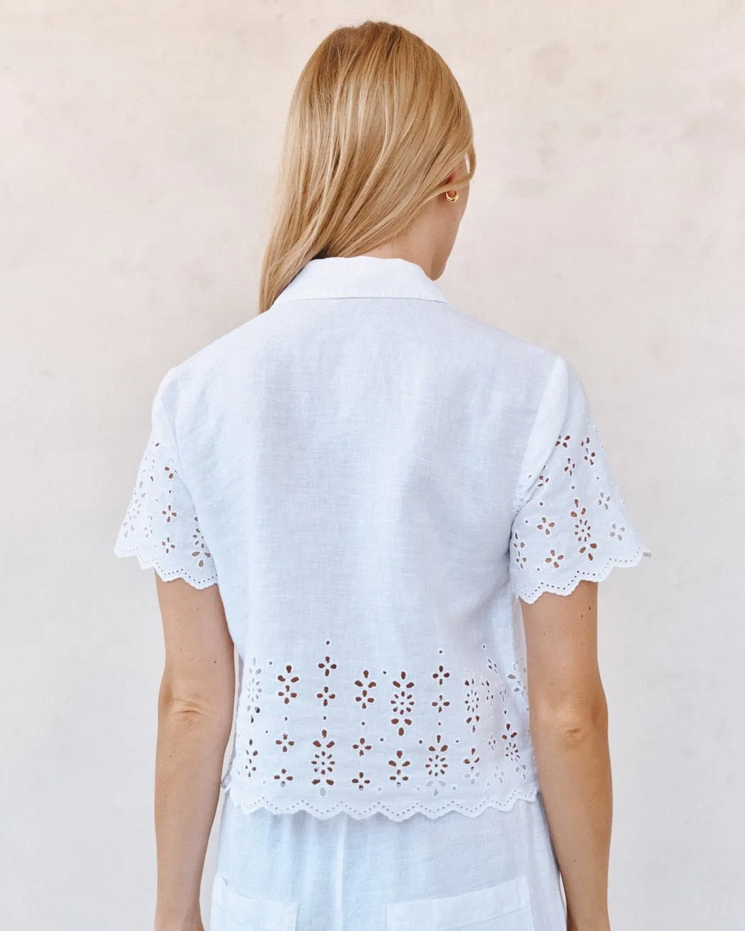 Short Sleeve Embroidered Button Down - White sold by Bella Dahl product image thumbnail 4