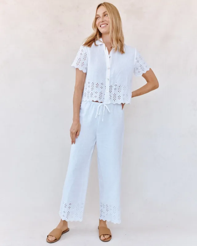 Short Sleeve Embroidered Button Down - White made by Bella Dahl