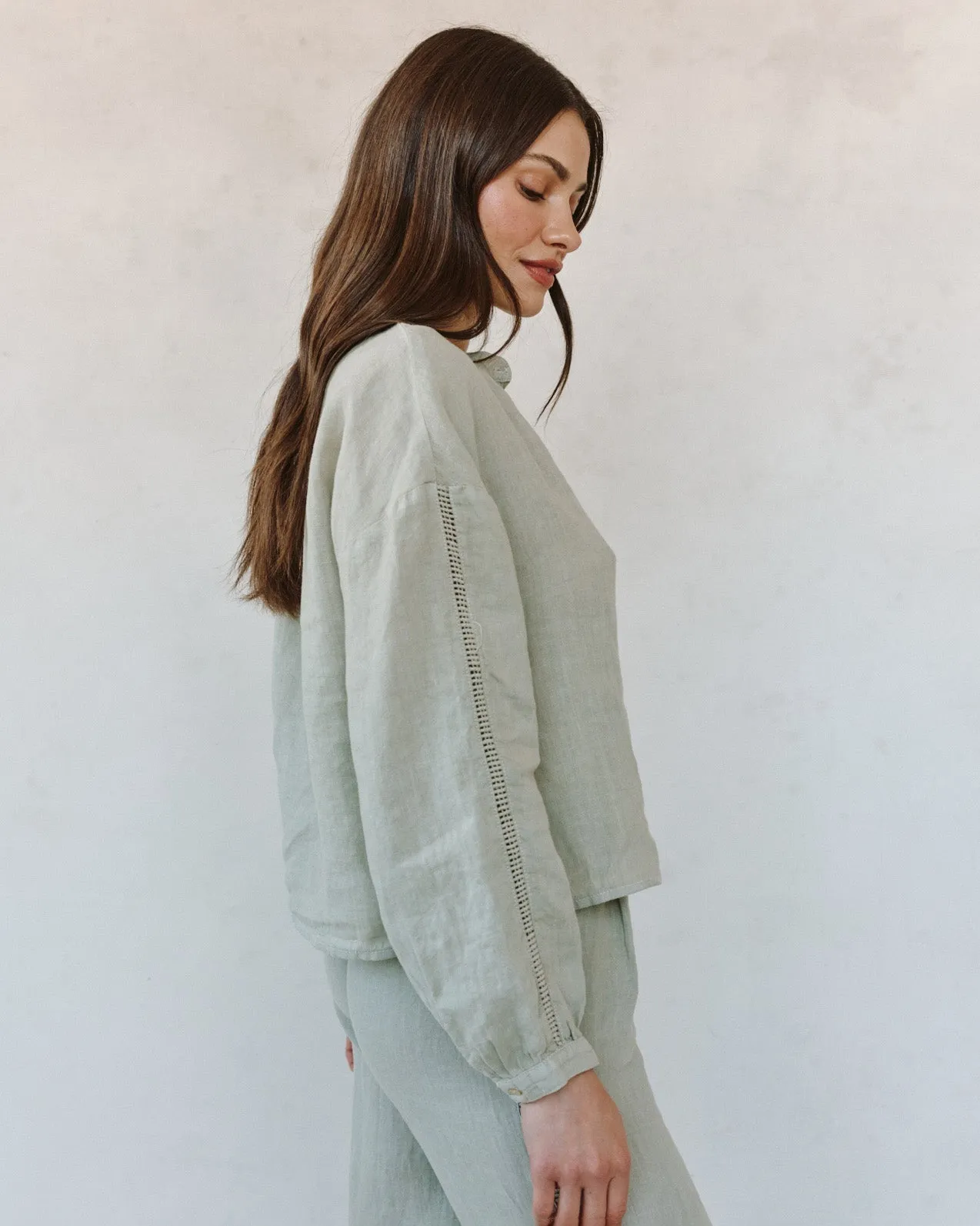 Mandarin Collar Trimmed Button Down - Green Tea sold by Bella Dahl product image thumbnail 5