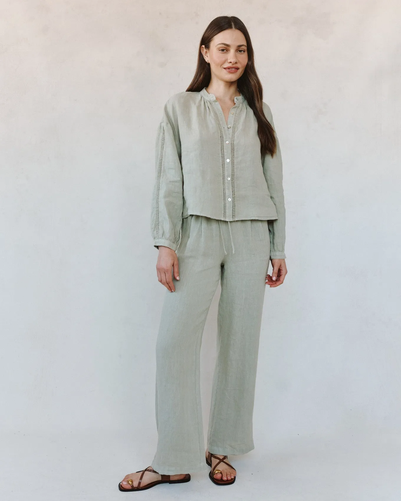 Mandarin Collar Trimmed Button Down - Green Tea sold by Bella Dahl product image thumbnail 2