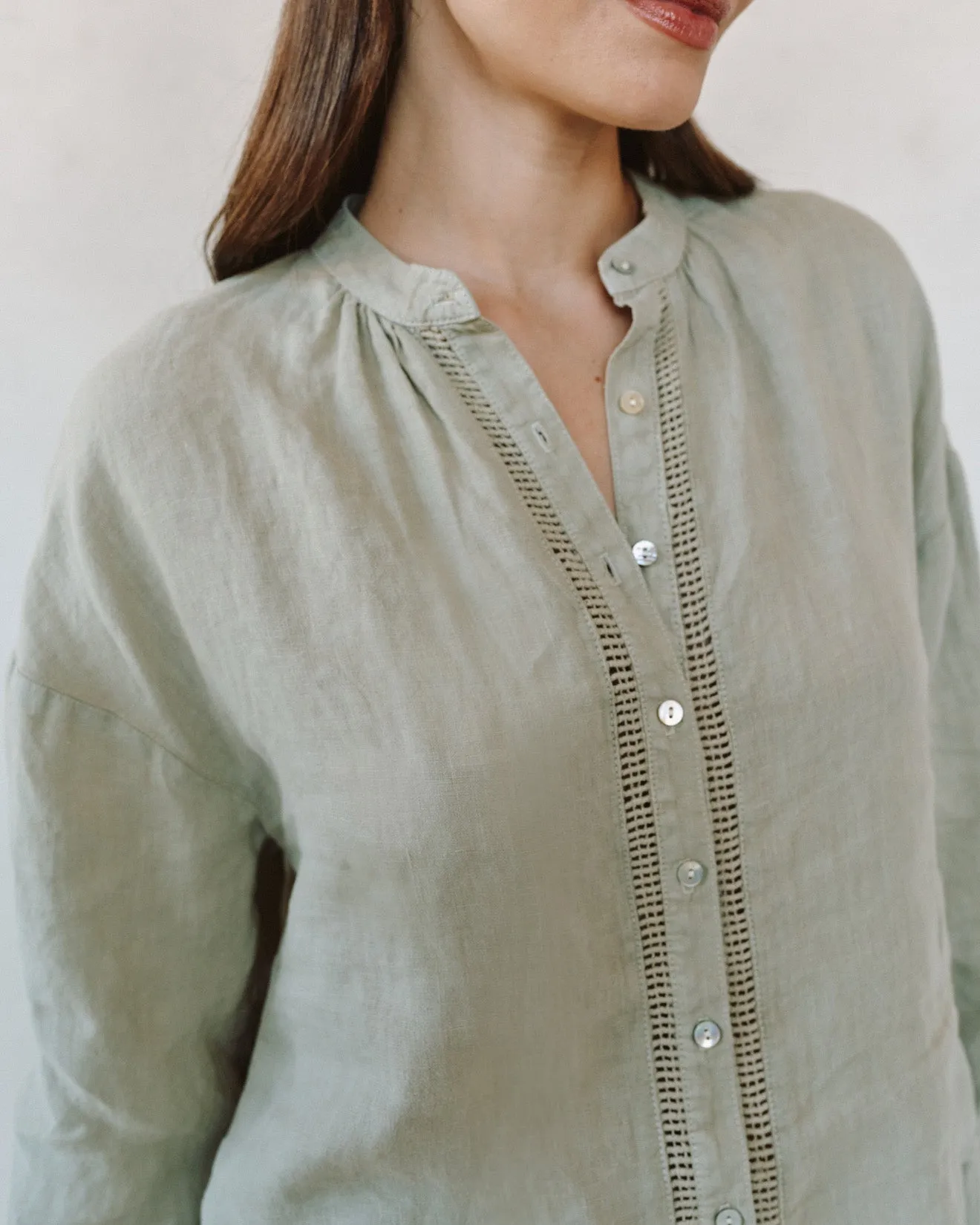 Mandarin Collar Trimmed Button Down - Green Tea sold by Bella Dahl product image thumbnail 3