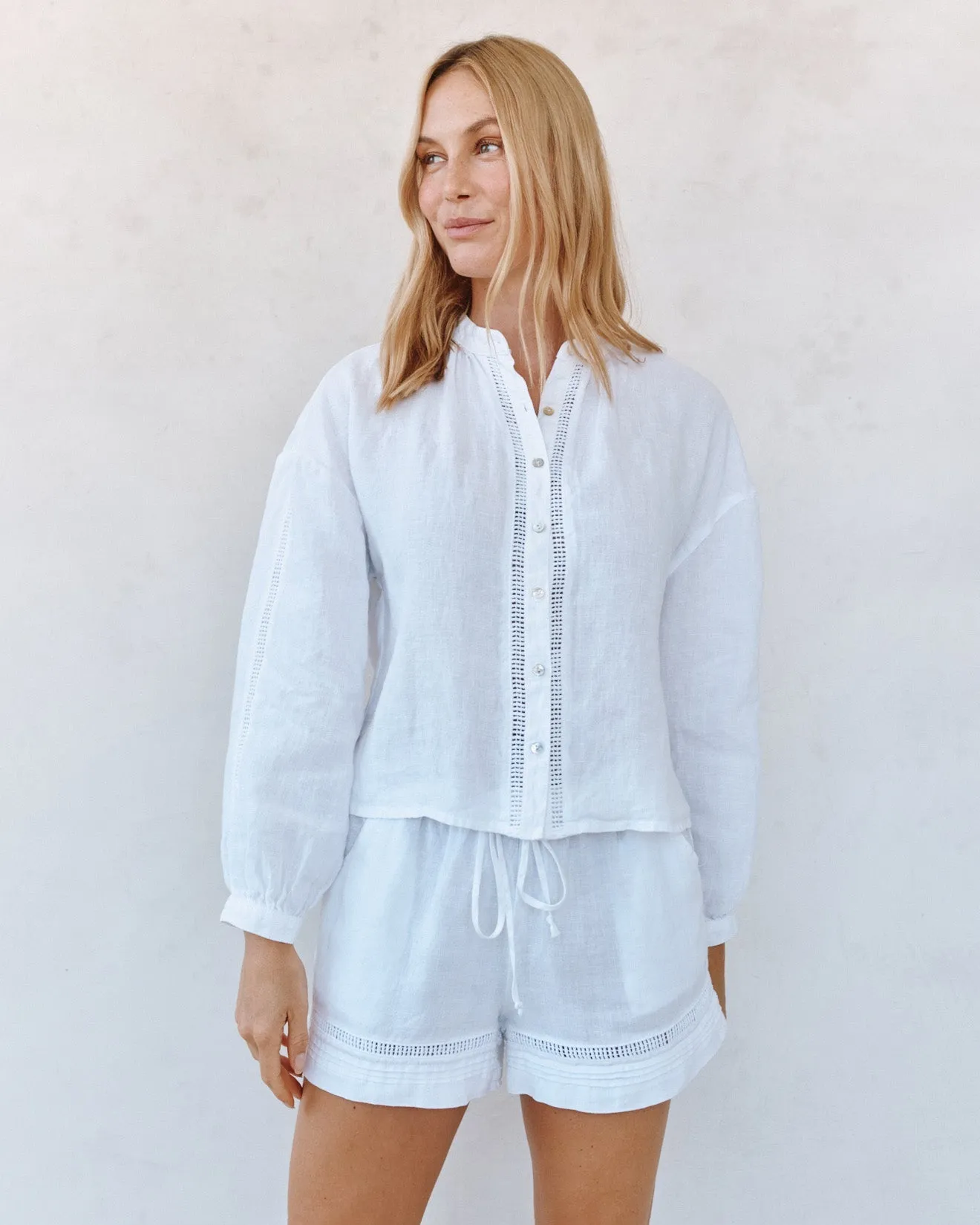 Mandarin Collar Trimmed Button Down - White sold by Bella Dahl product image thumbnail 3