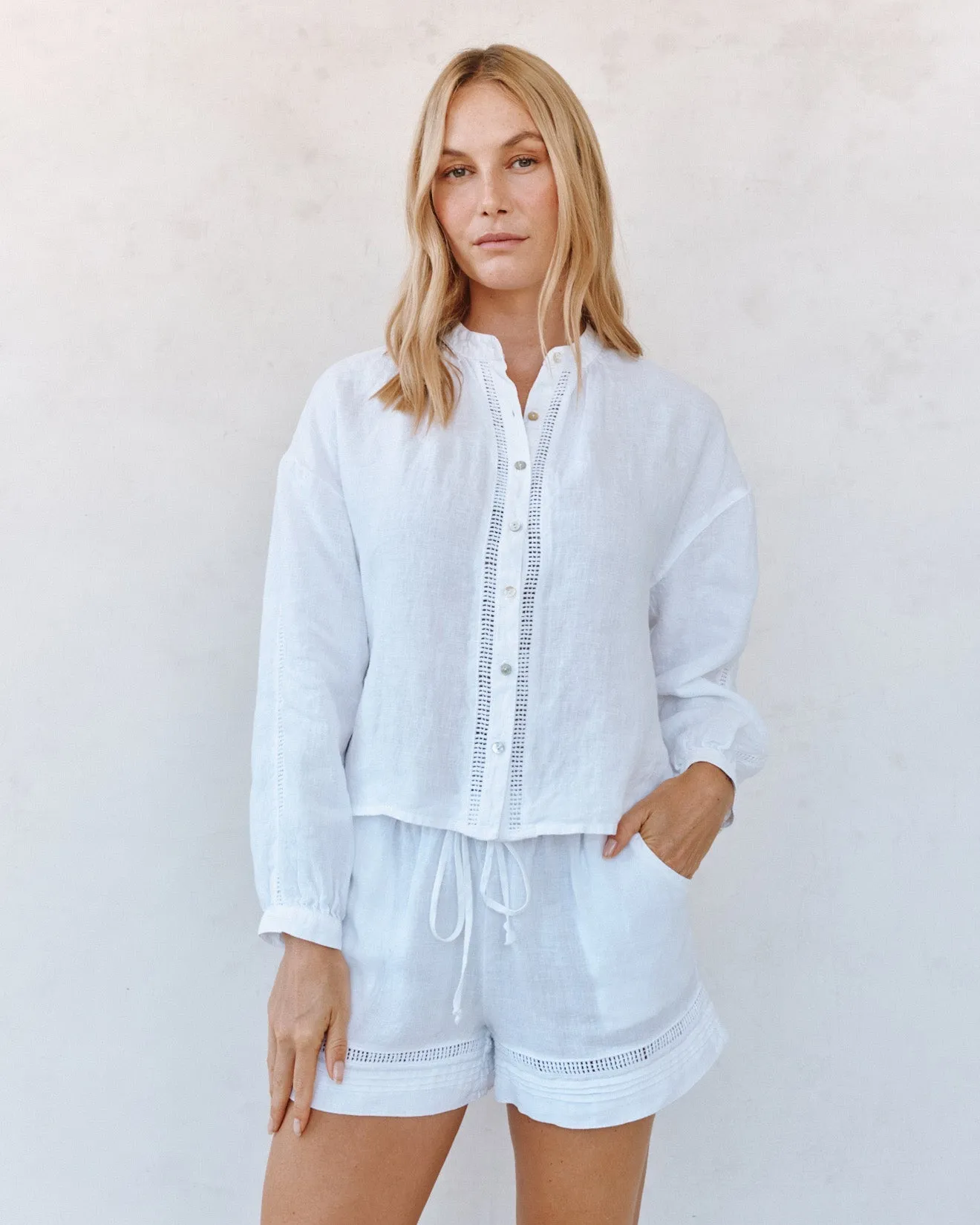 Mandarin Collar Trimmed Button Down - White sold by Bella Dahl product image thumbnail 2
