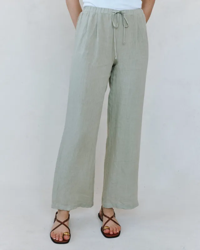 Beach Pant With Lattice Stripe - Green Tea sold by Bella Dahl