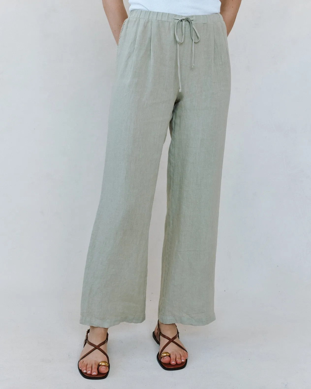 Beach Pant With Lattice Stripe - Green Tea sold by Bella Dahl