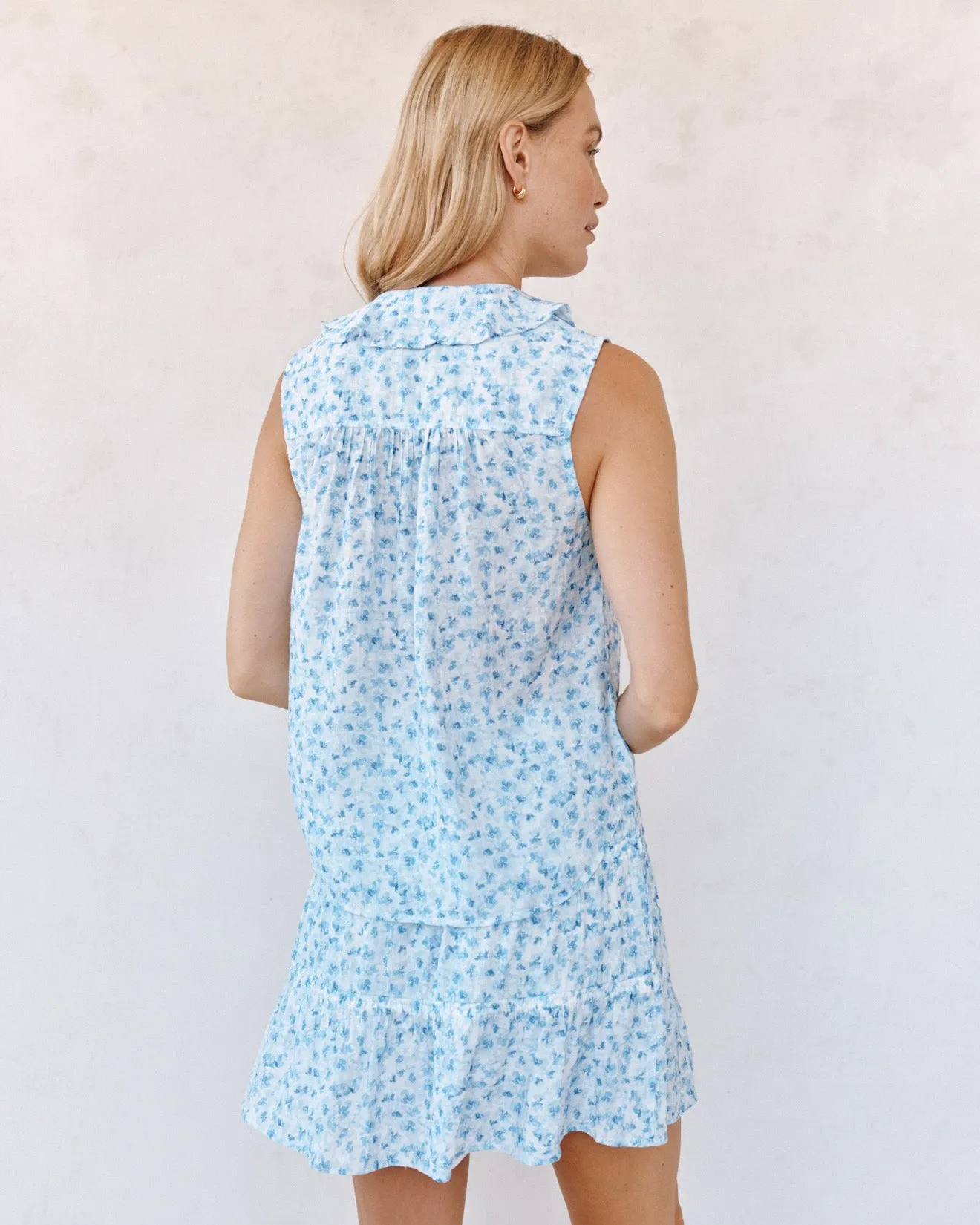 Sleeveless Ruffle Top - Blue Ditsy Floral Print sold by Bella Dahl product image thumbnail 4