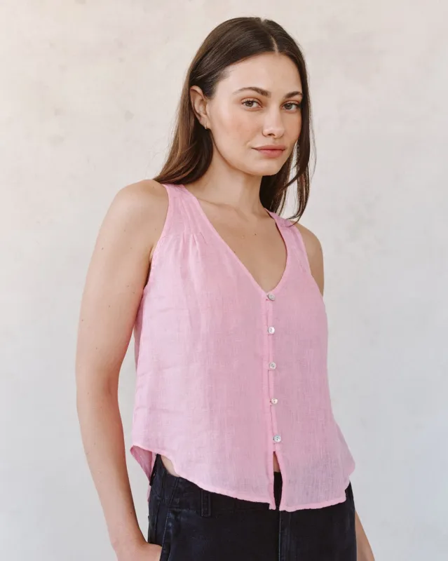 Sleeveless Pintuck V Neck Top - Rose Blush made by Bella Dahl