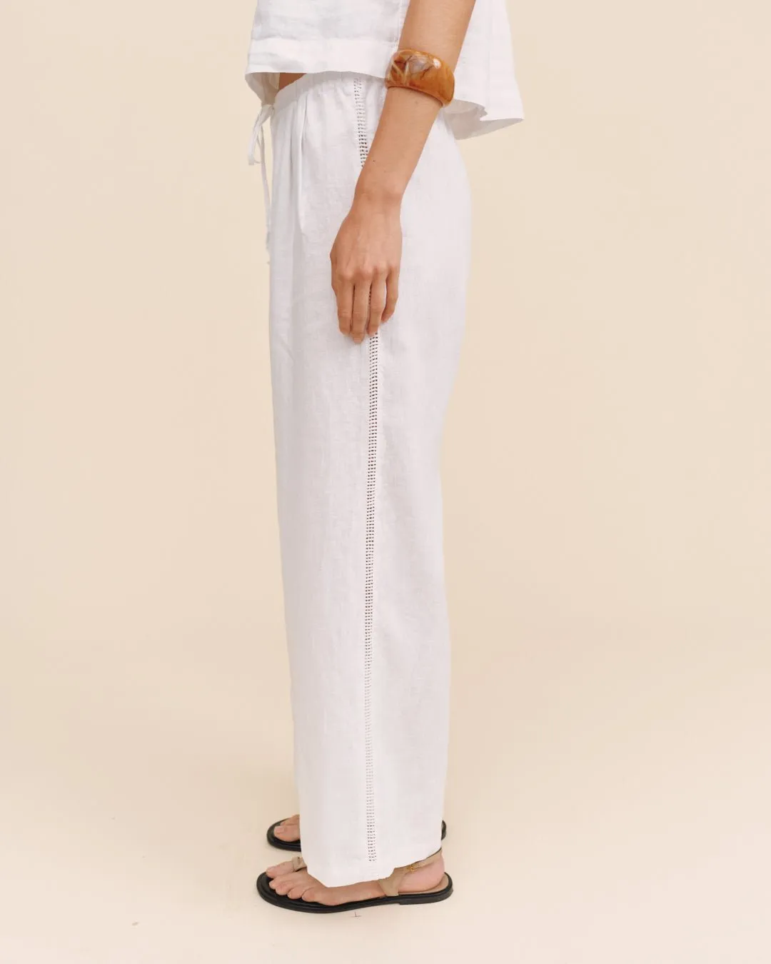 Beach Pant With Lattice Stripe - White sold by Bella Dahl