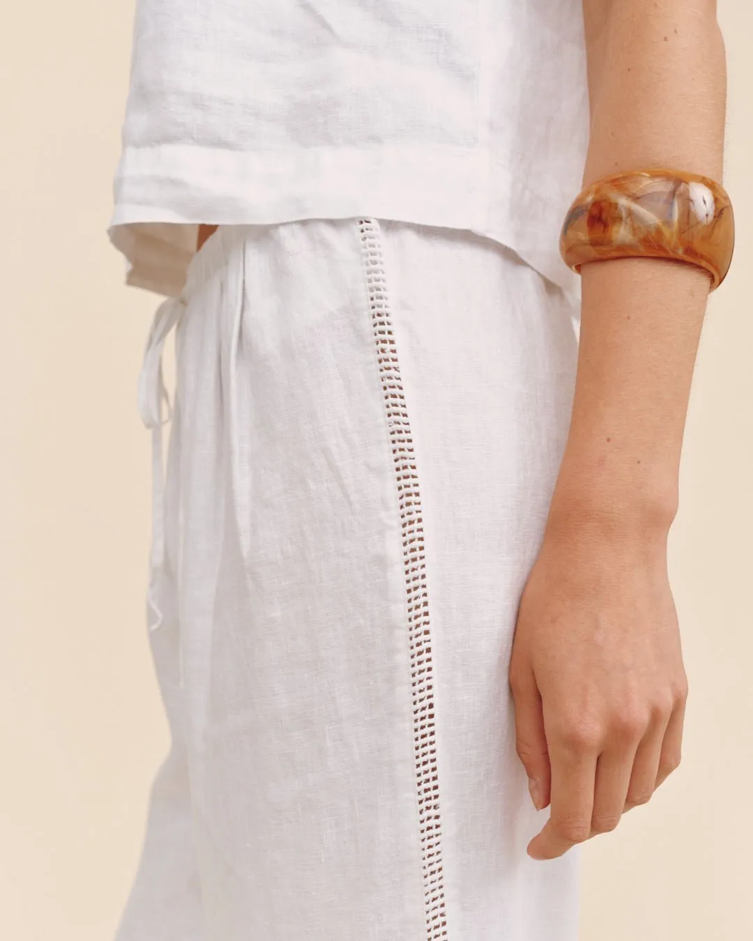 Beach Pant With Lattice Stripe - White sold by Bella Dahl product image thumbnail 4