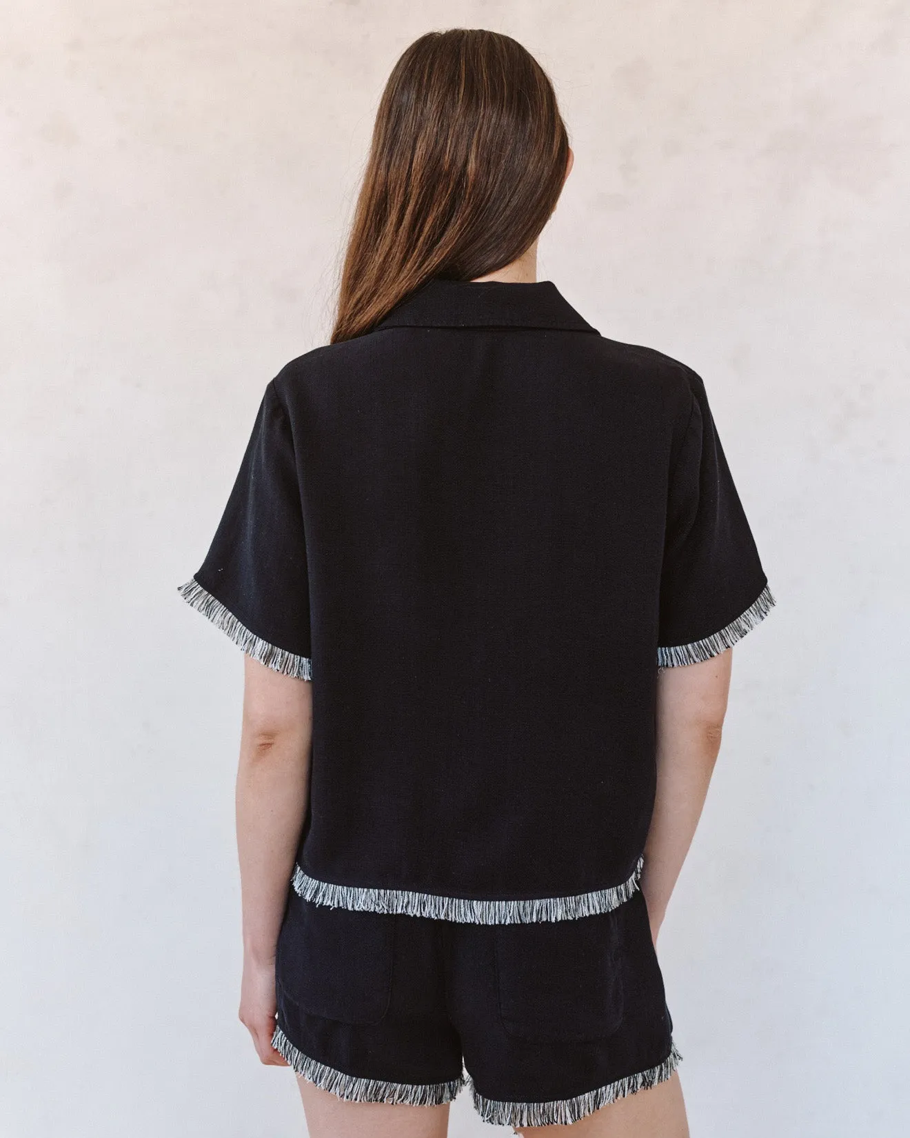 Short Sleeve Fray Trim Shirt - Black sold by Bella Dahl product image thumbnail 4