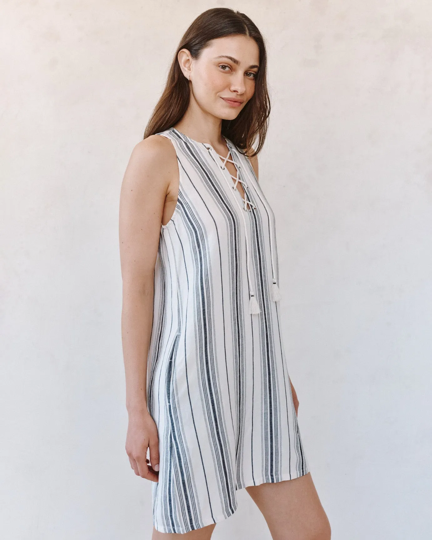 Sleeveless Lace Up Mini Dress - Boardwalk Stripe sold by Bella Dahl product image thumbnail 4