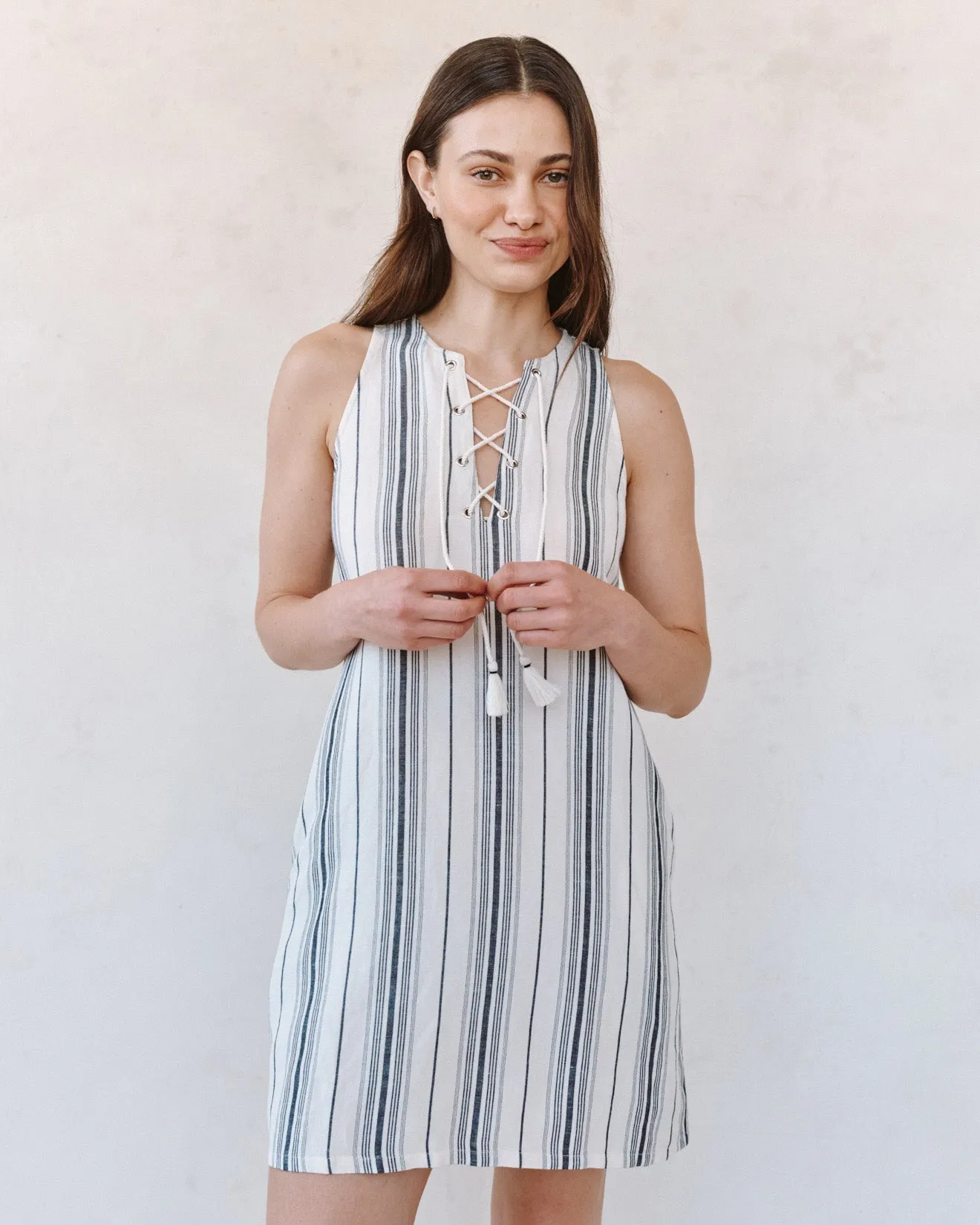 Sleeveless Lace Up Mini Dress - Boardwalk Stripe sold by Bella Dahl product image thumbnail 2
