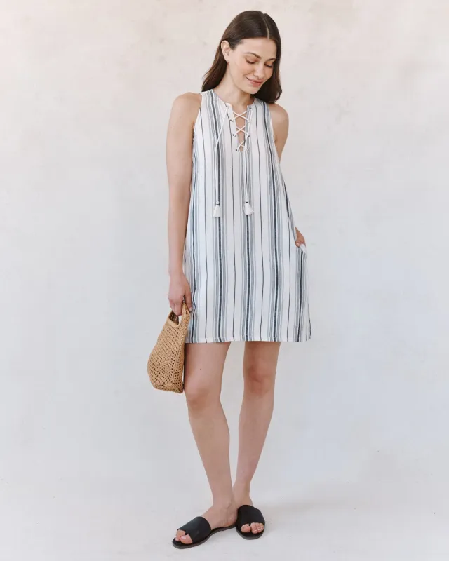 Sleeveless Lace Up Mini Dress - Boardwalk Stripe made by Bella Dahl