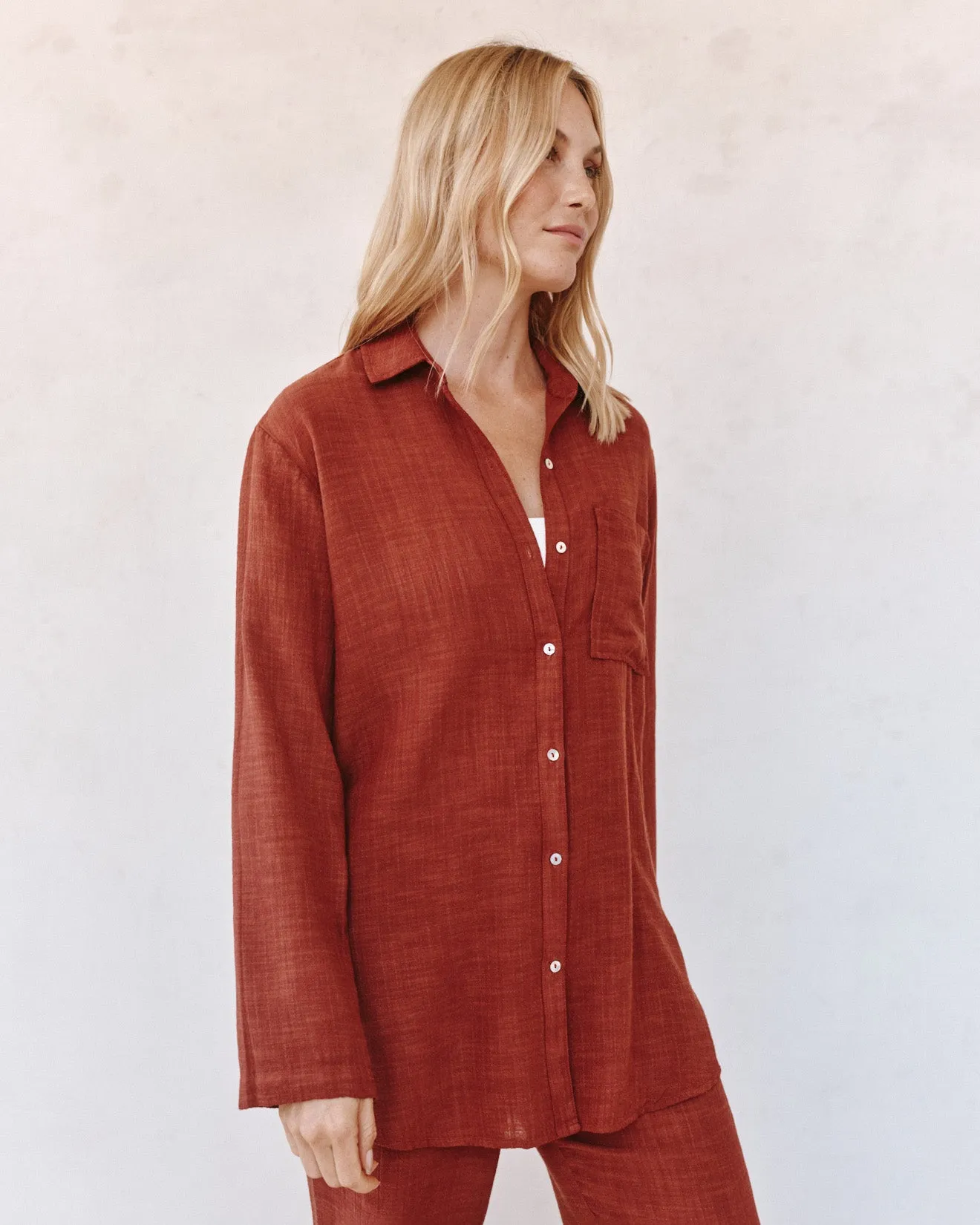 Long Sleeve Pocket Button Down Tunic - Red Sand sold by Bella Dahl product image thumbnail 3