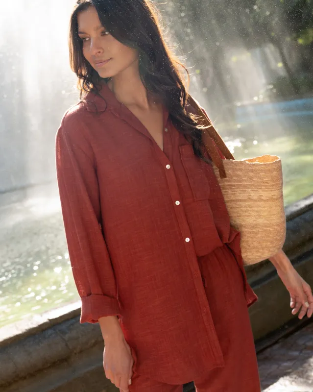 Long Sleeve Pocket Button Down Tunic - Red Sand made by Bella Dahl