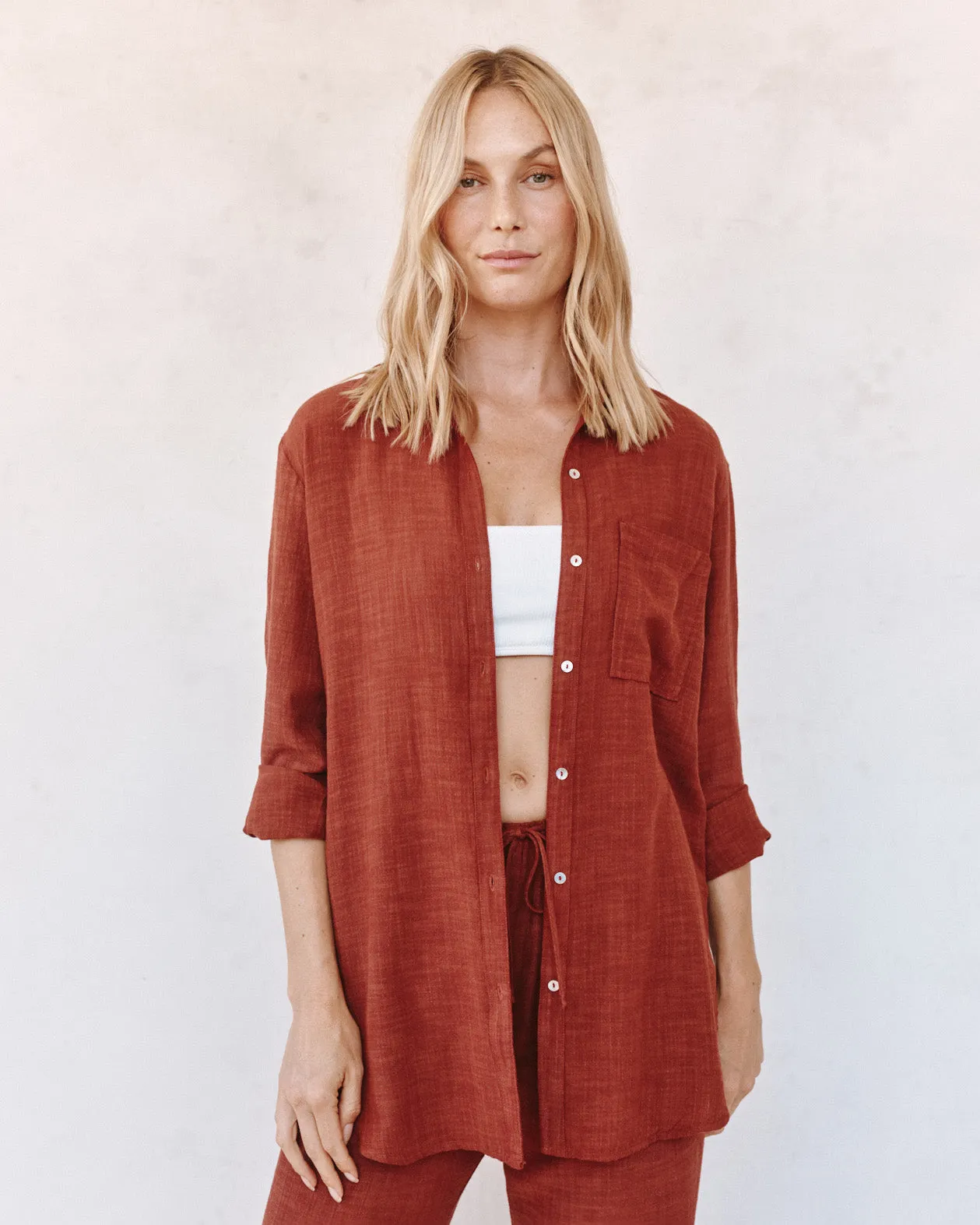 Long Sleeve Pocket Button Down Tunic - Red Sand sold by Bella Dahl product image thumbnail 4