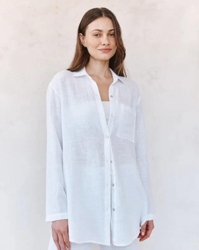 Long Sleeve Pocket Button Down Tunic - White made by Bella Dahl