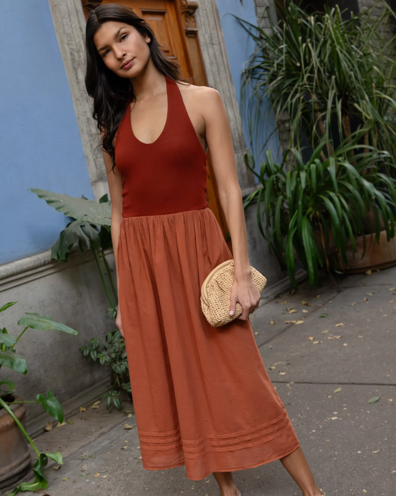 Halter Neck Mixed Dress - Red Sand sold by Bella Dahl