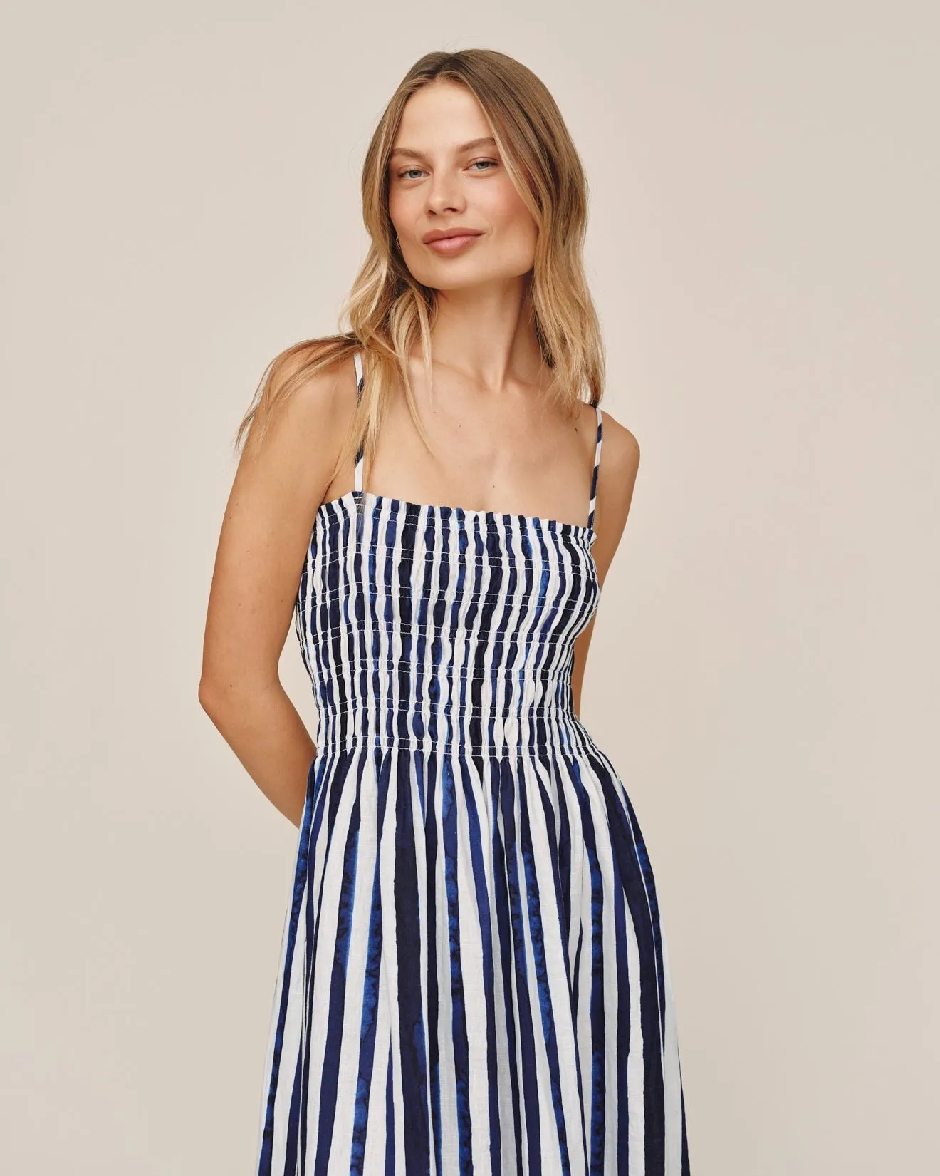 Smocked Midi Dress - Painted Tides Stripe sold by Bella Dahl product image thumbnail 5