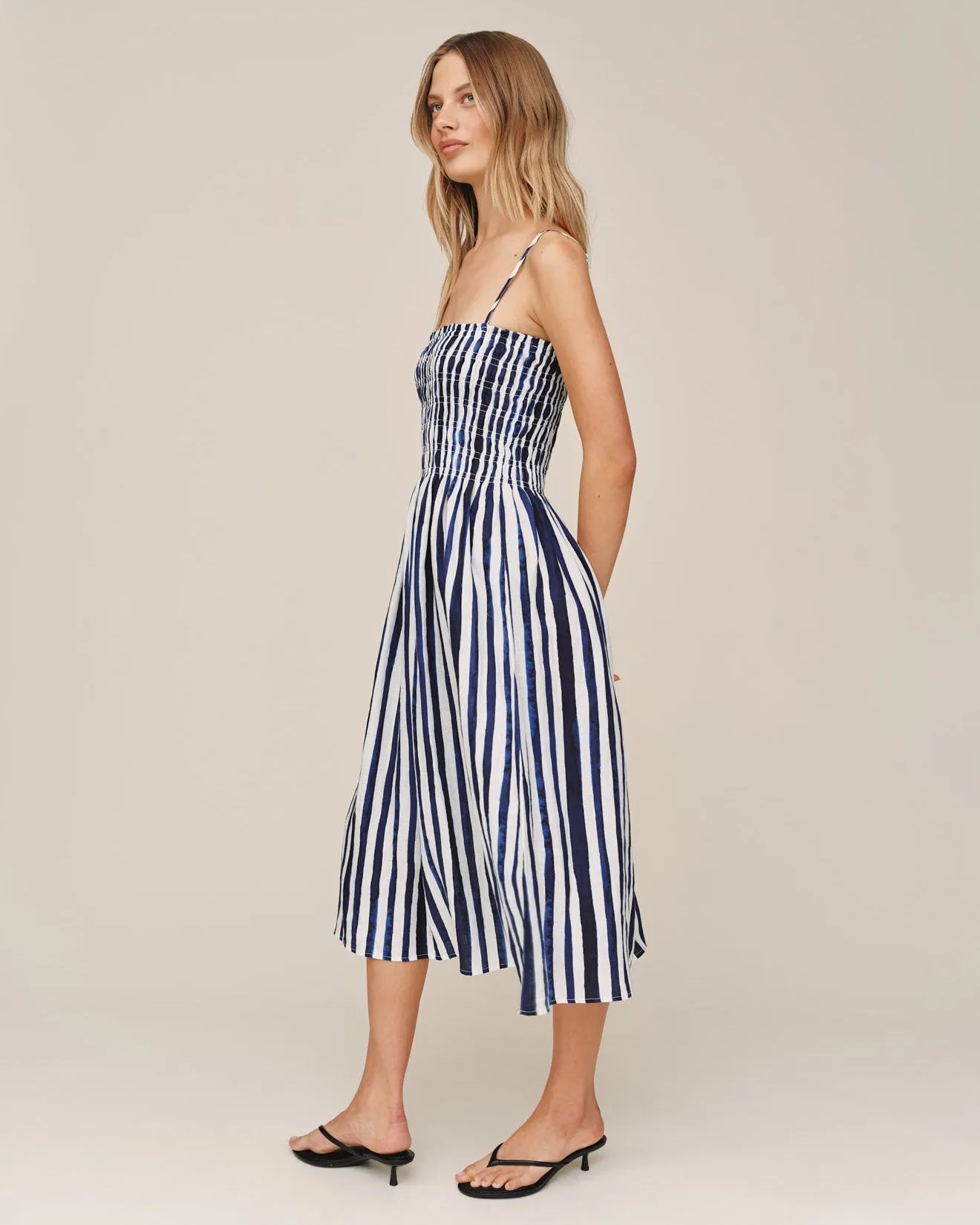Smocked Midi Dress - Painted Tides Stripe sold by Bella Dahl product image thumbnail 4