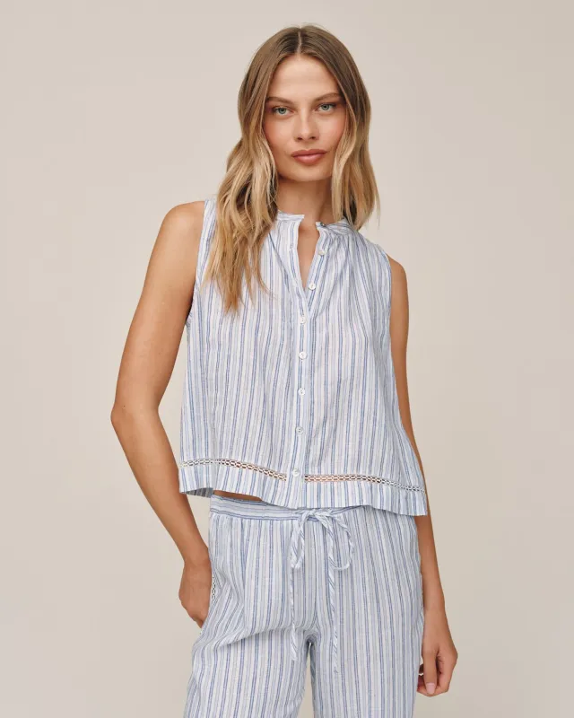 Sleeveless Button Front - Ocean Blue Stripe made by Bella Dahl