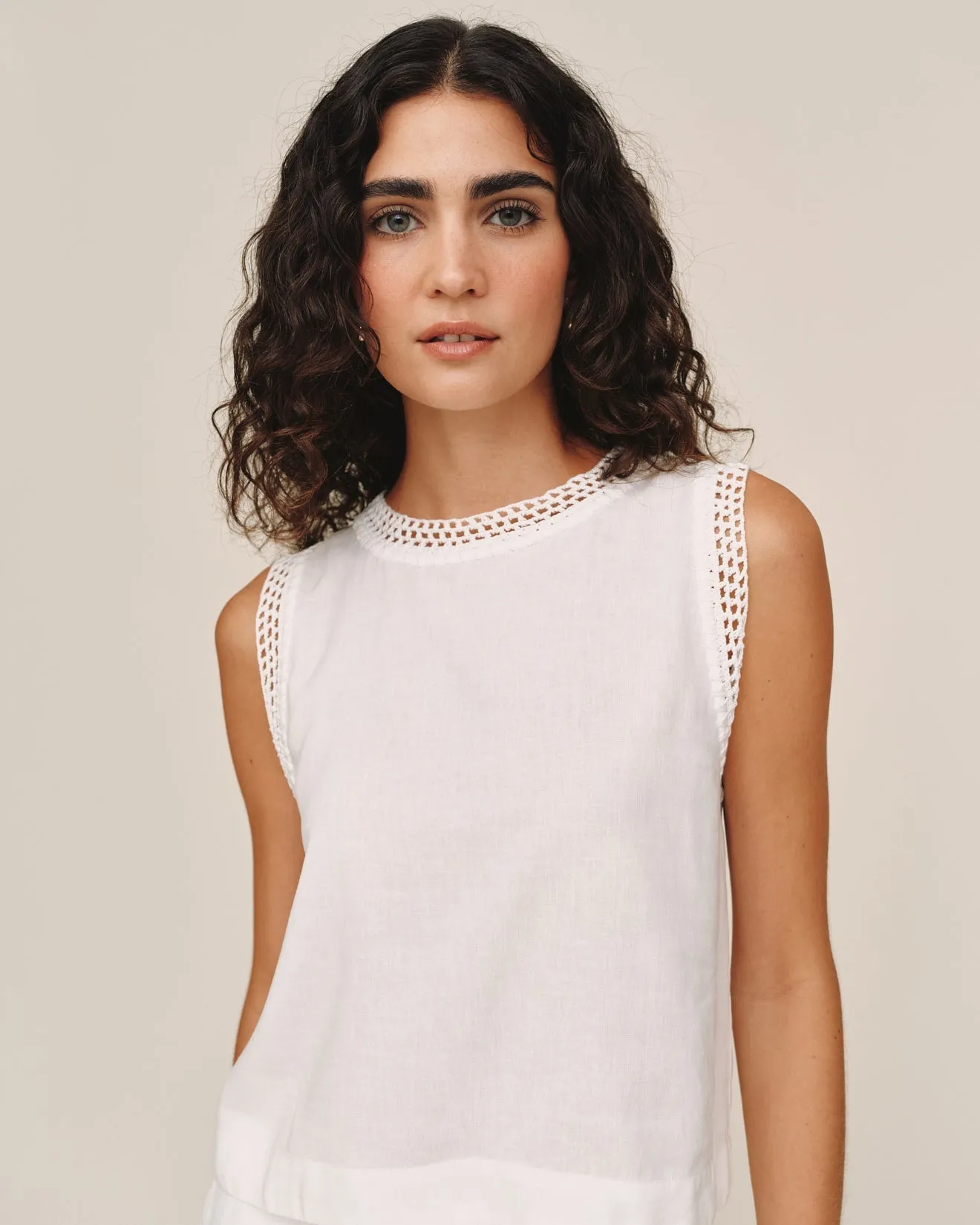 Sleeveless Crochet Edge Top - Ivory Sand sold by Bella Dahl product image thumbnail 3
