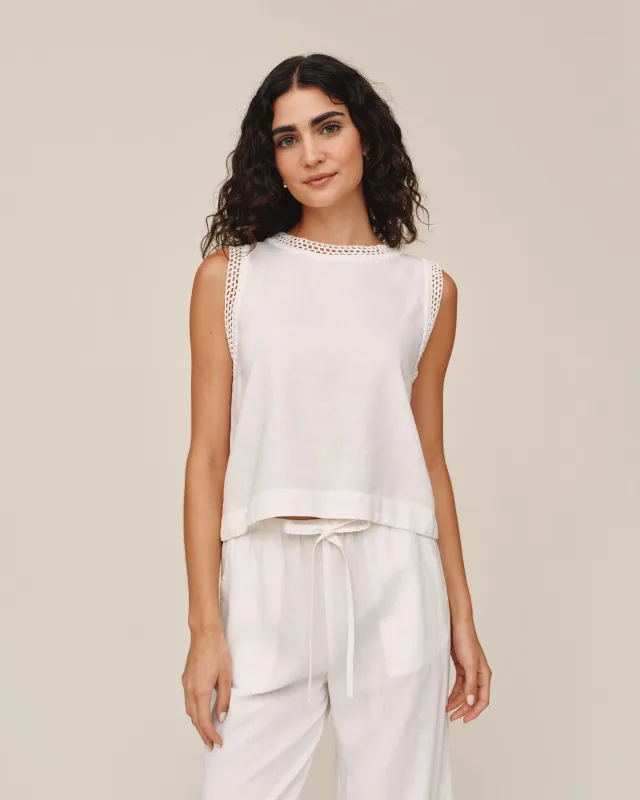 Sleeveless Crochet Edge Top - Ivory Sand made by Bella Dahl