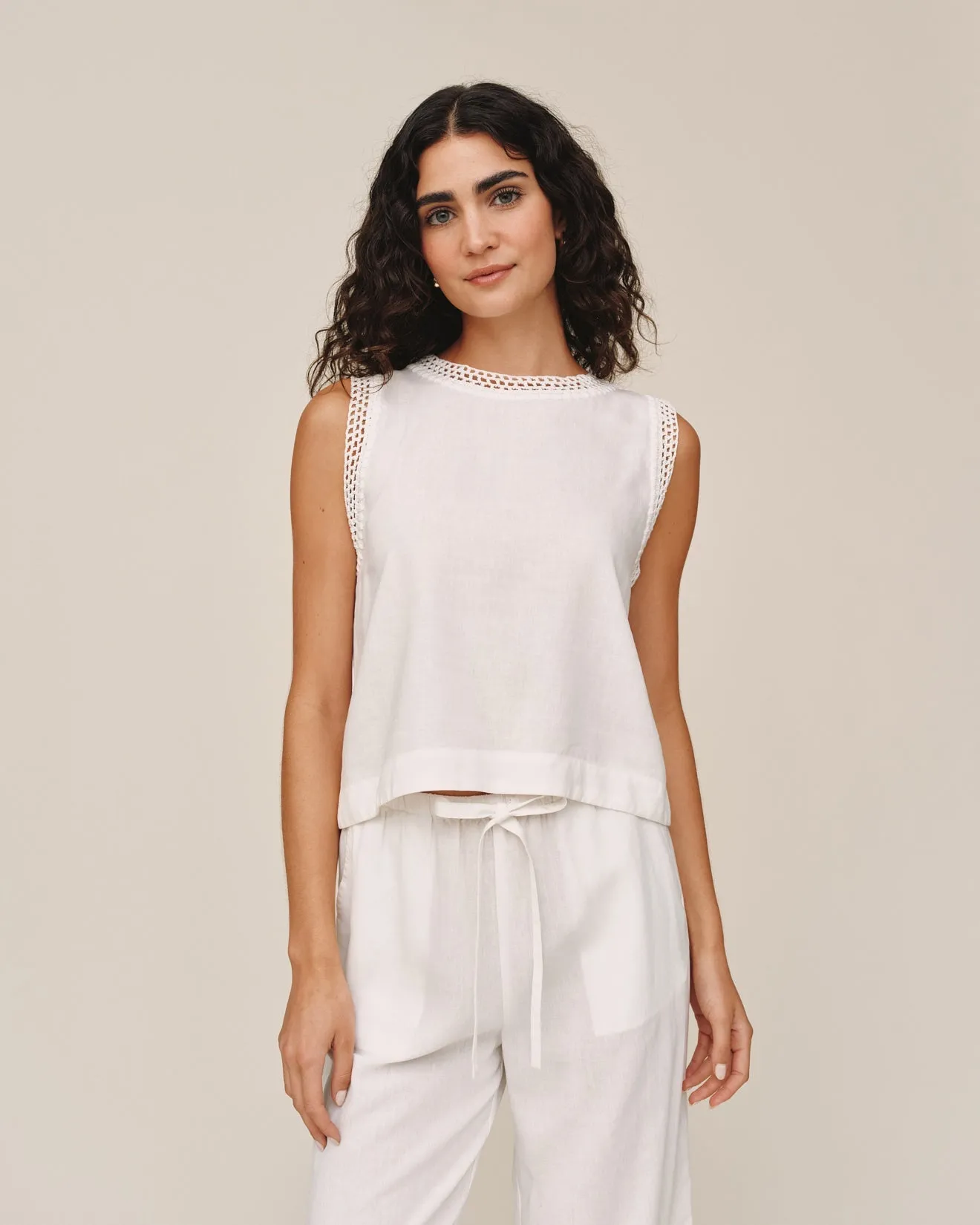 Sleeveless Crochet Edge Top - Ivory Sand sold by Bella Dahl