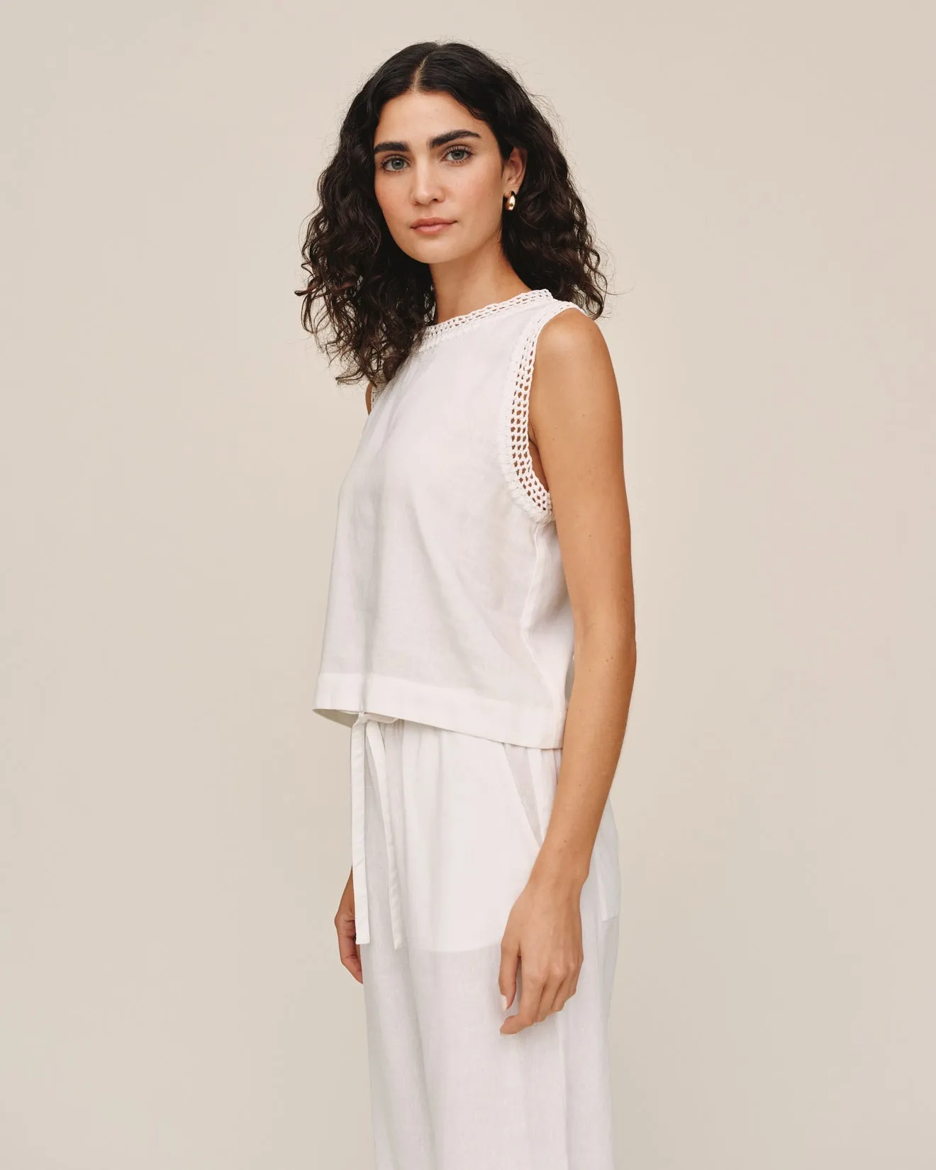Sleeveless Crochet Edge Top - Ivory Sand sold by Bella Dahl product image thumbnail 4