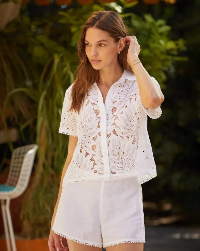 Short Sleeve Contrast Button Down - White made by Bella Dahl