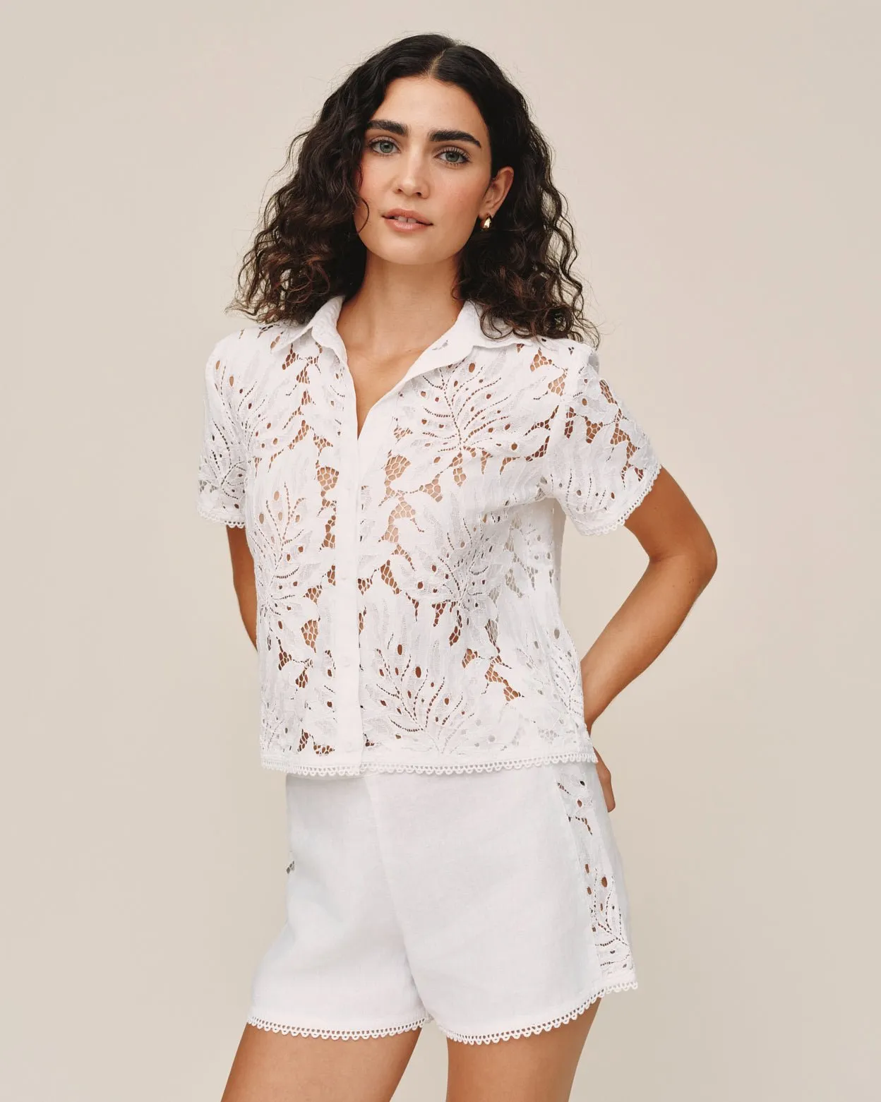 Short Sleeve Contrast Button Down - White sold by Bella Dahl product image thumbnail 3