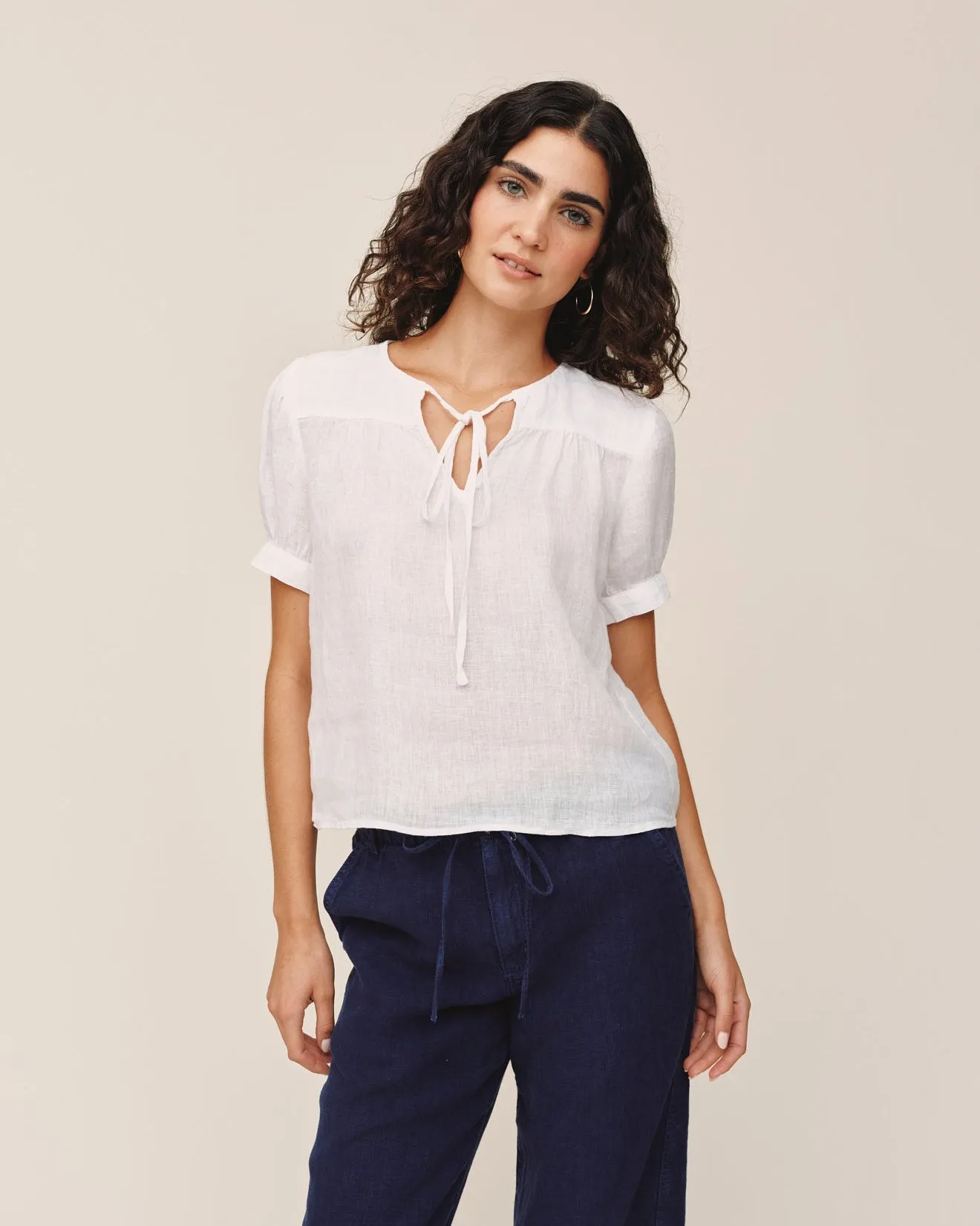 Short Sleeve Flowy Pullover Top - White sold by Bella Dahl