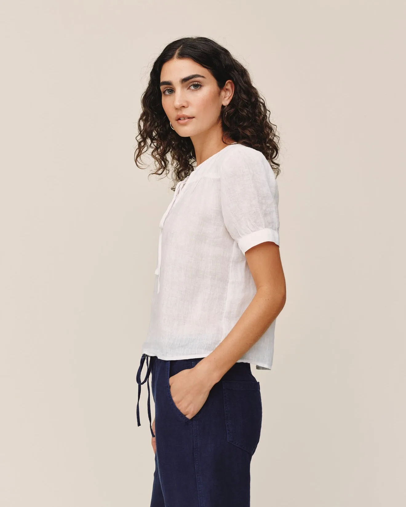 Short Sleeve Flowy Pullover Top - White sold by Bella Dahl product image thumbnail 3