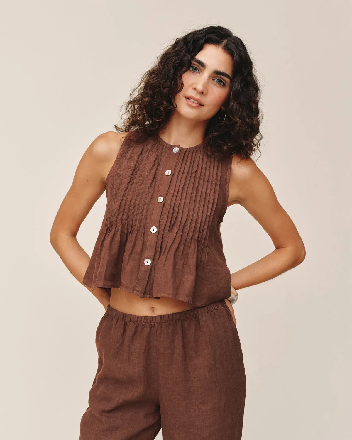 Sleeveless Pintuck Top - Sea Glass Brown sold by Bella Dahl product image thumbnail 3