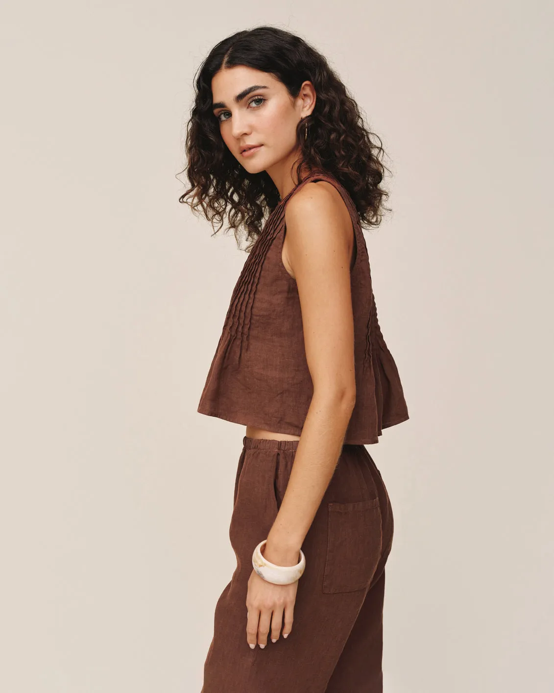Sleeveless Pintuck Top - Sea Glass Brown sold by Bella Dahl product image thumbnail 4