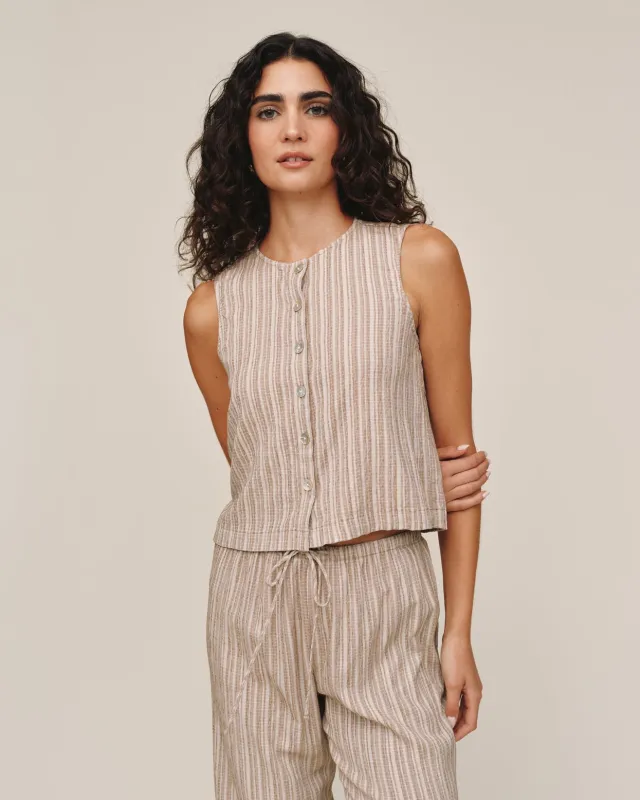 Sleeveless Button Front Top - Driftwood made by Bella Dahl