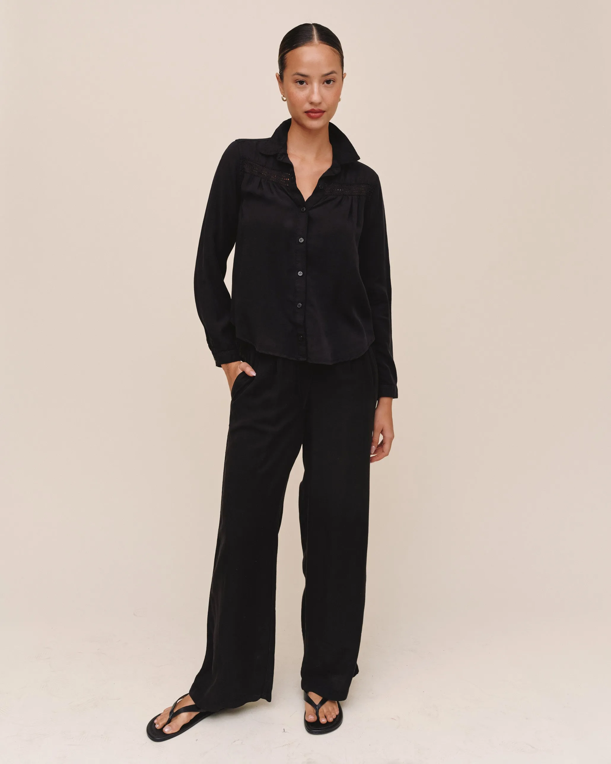 Long Sleeve Shirt With Lace Inset - Black sold by Bella Dahl product image thumbnail 5