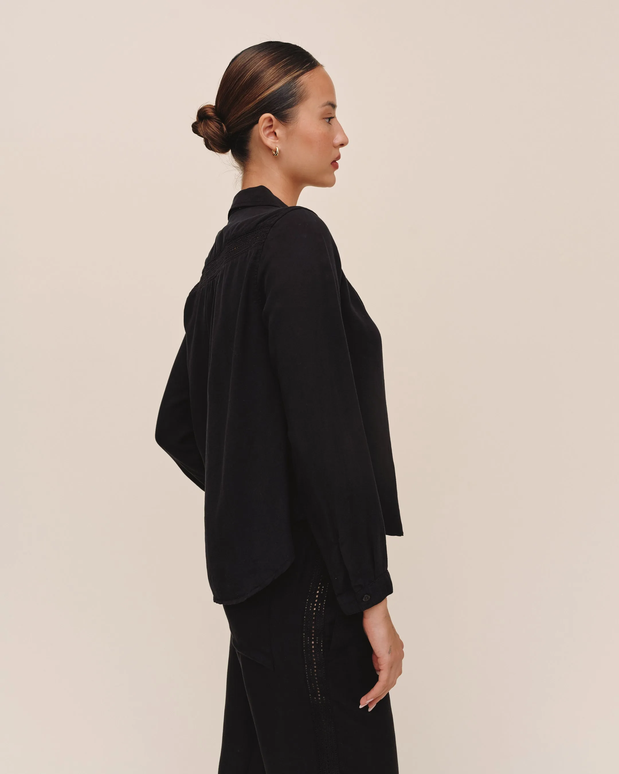 Long Sleeve Shirt With Lace Inset - Black sold by Bella Dahl product image thumbnail 3