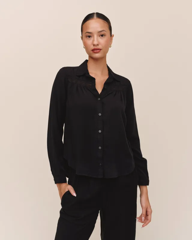 Long Sleeve Shirt With Lace Inset - Black made by Bella Dahl