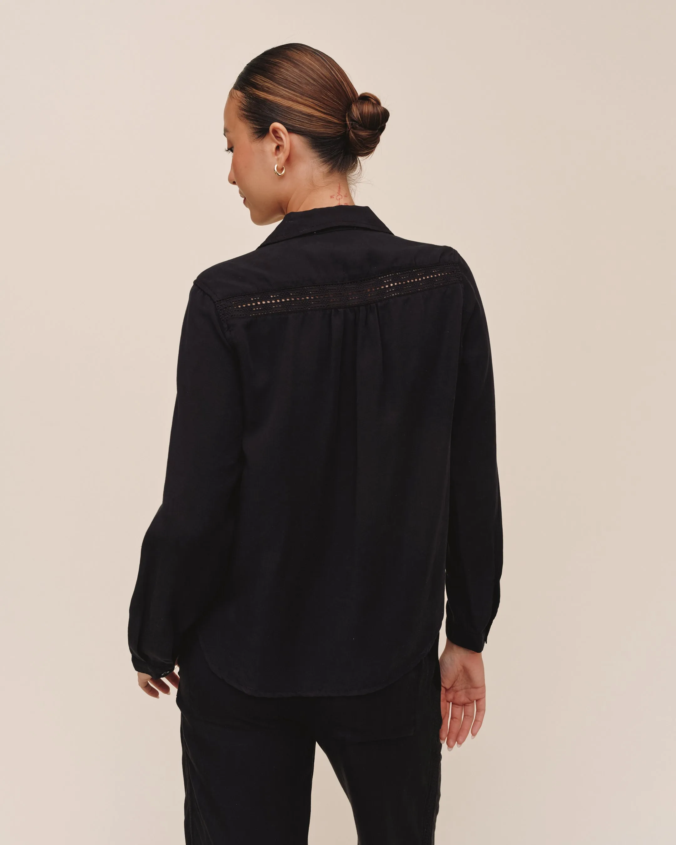 Long Sleeve Shirt With Lace Inset - Black sold by Bella Dahl product image thumbnail 2