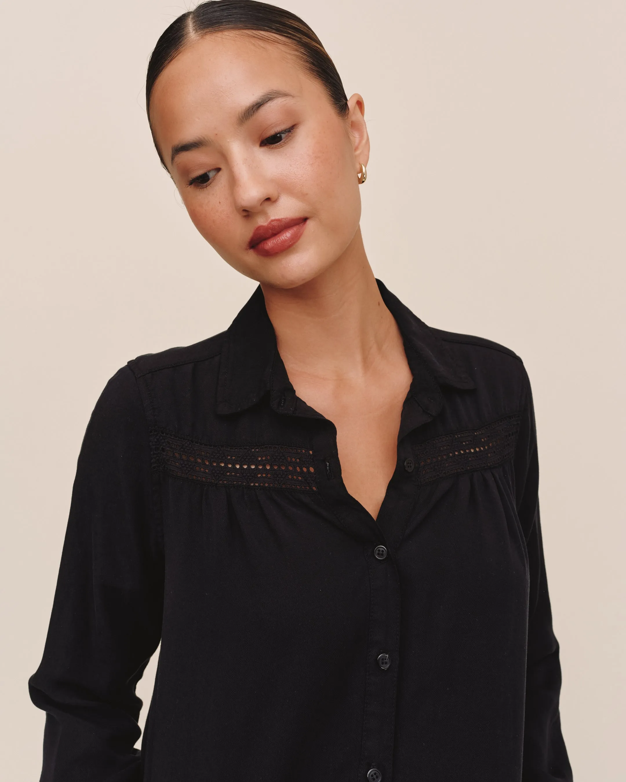 Long Sleeve Shirt With Lace Inset - Black sold by Bella Dahl product image thumbnail 4