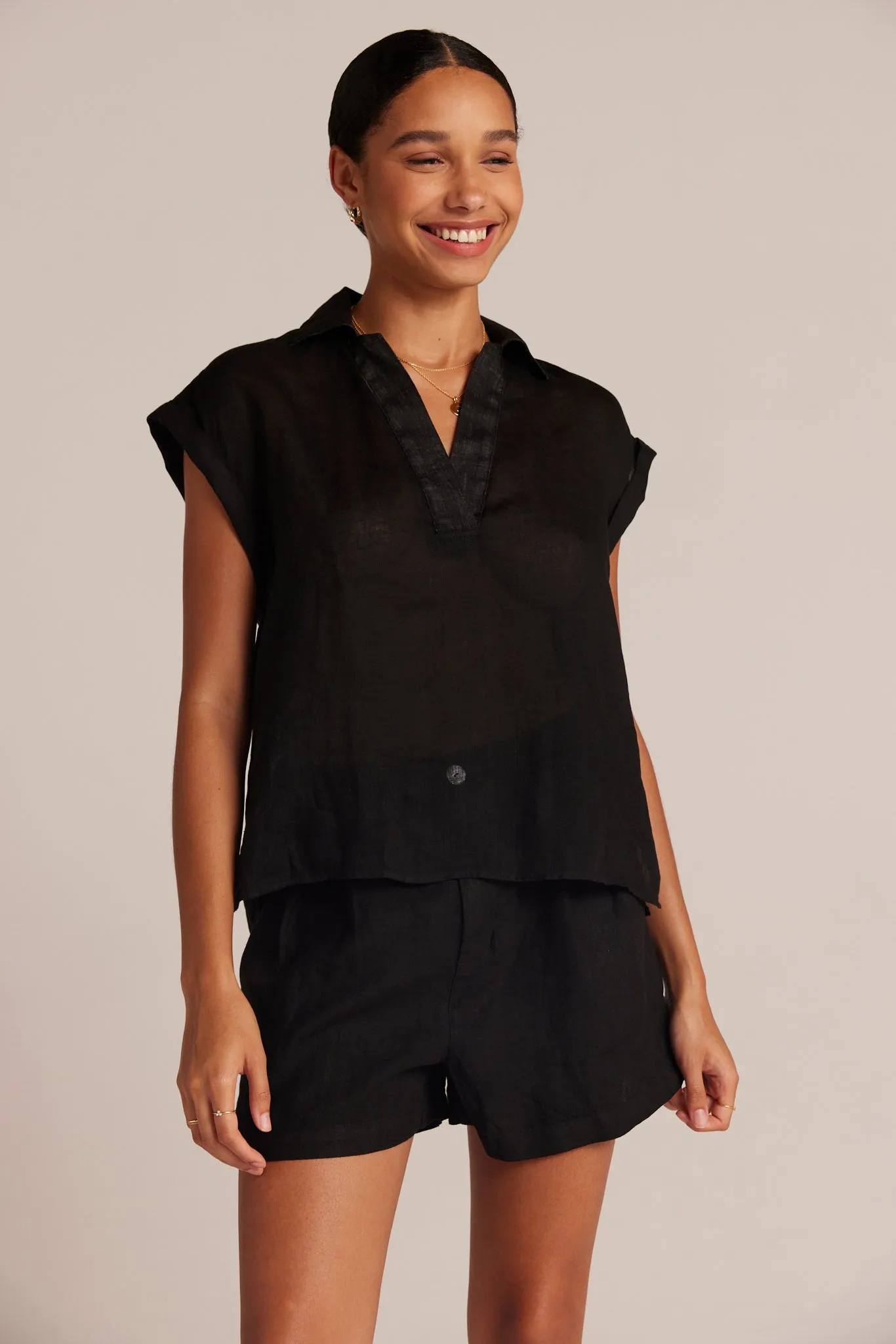 Linen Short Sleeve Pullover - Black sold by Bella Dahl product image thumbnail 2