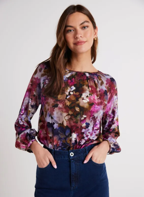 Smocked Neck Raglan Sleeve Top - Twilight Fleur Print sold by Bella Dahl